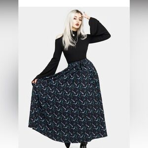 Disturbia Black/Blue Diana Moon Moth Midaxi Skirt US Size 8